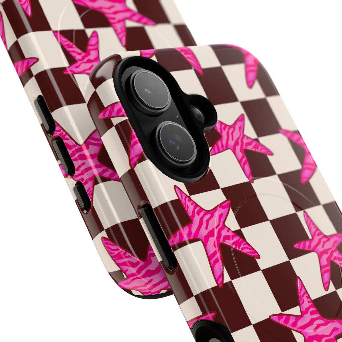 pink star check magsafe phone case