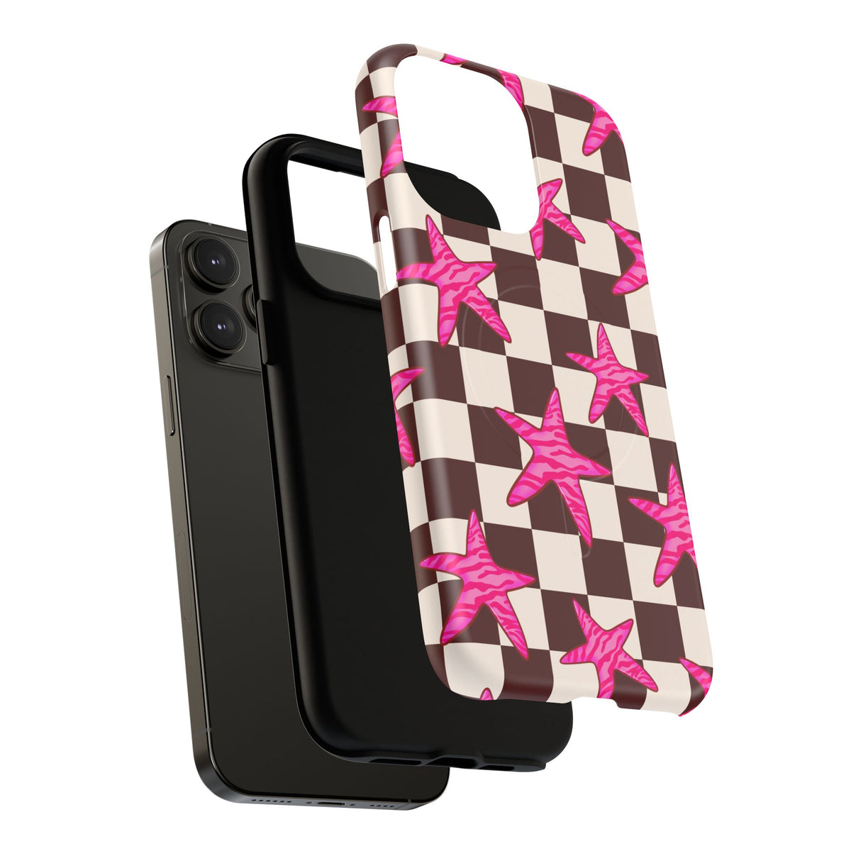 pink star check magsafe phone case