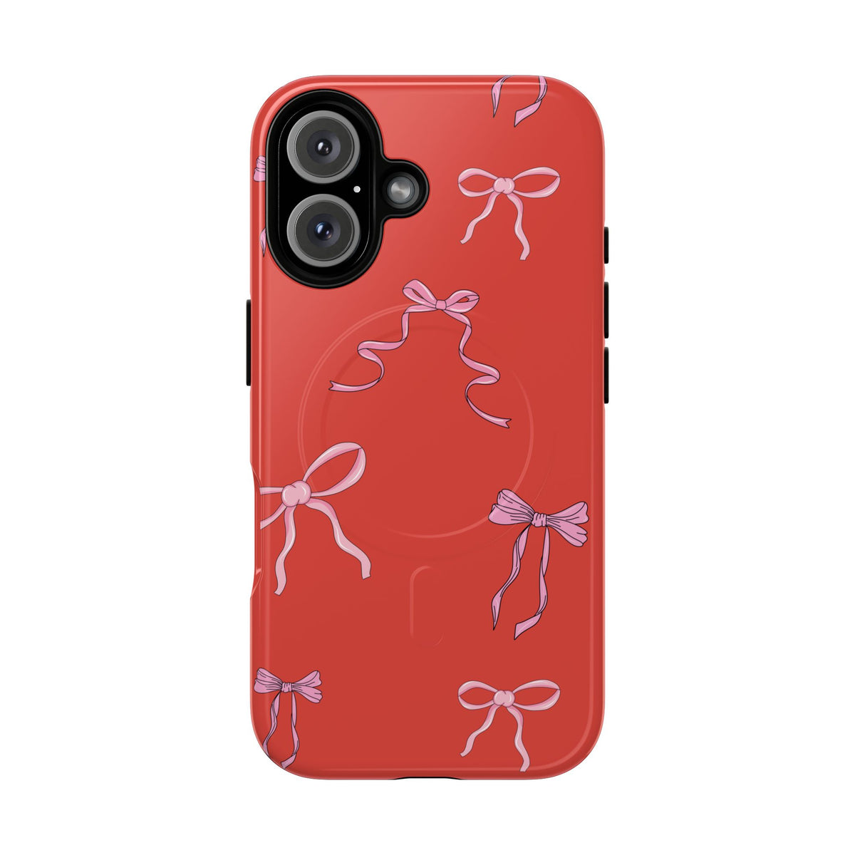 red and pink bow magsafe phone case