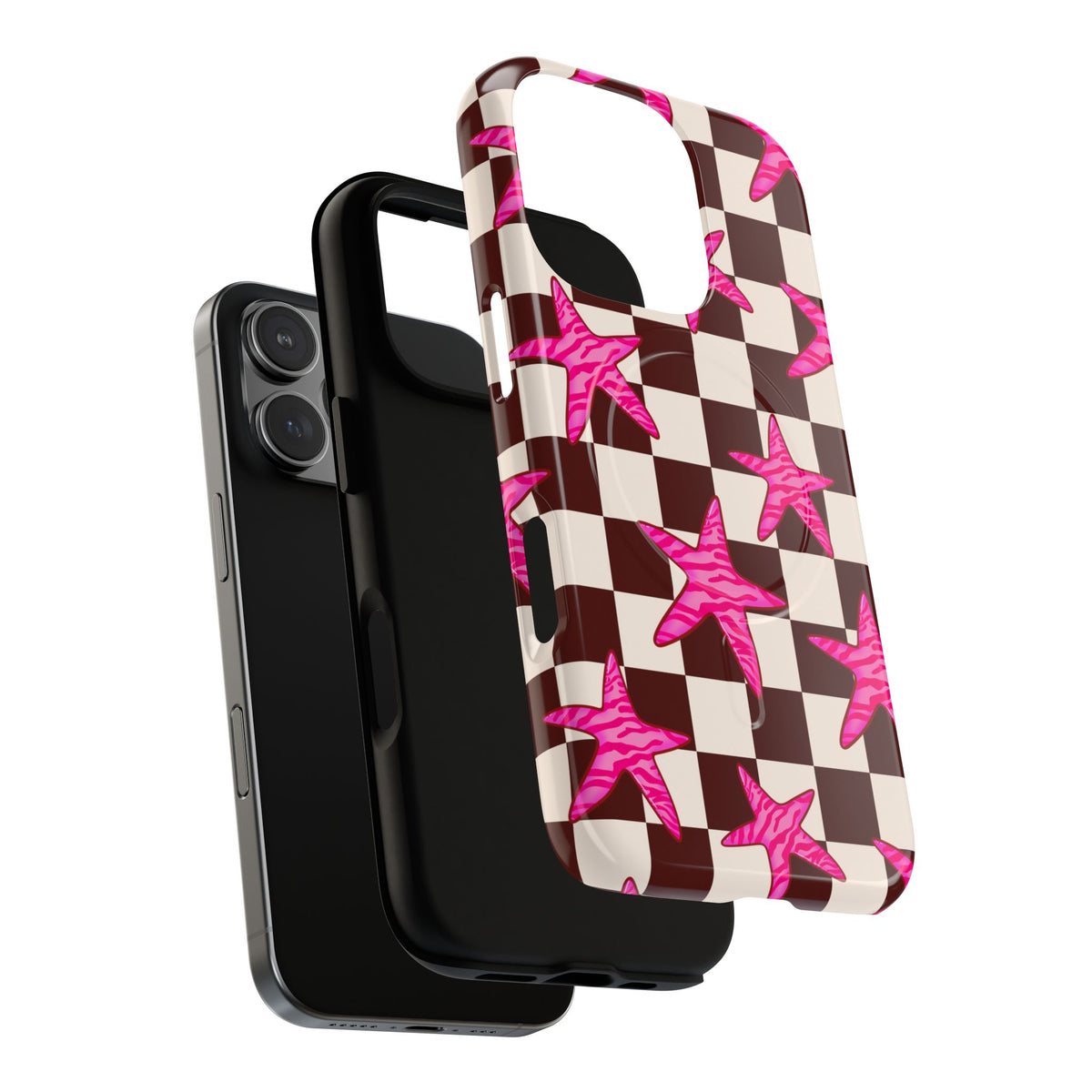 pink star check magsafe phone case