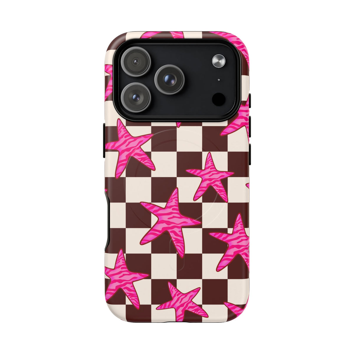 pink star check magsafe phone case