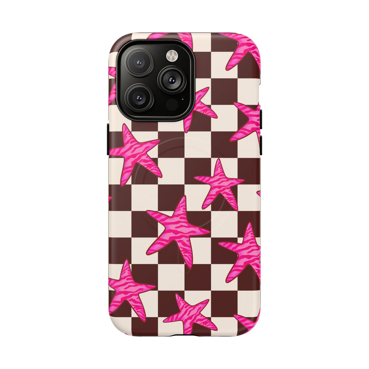 pink star check magsafe phone case