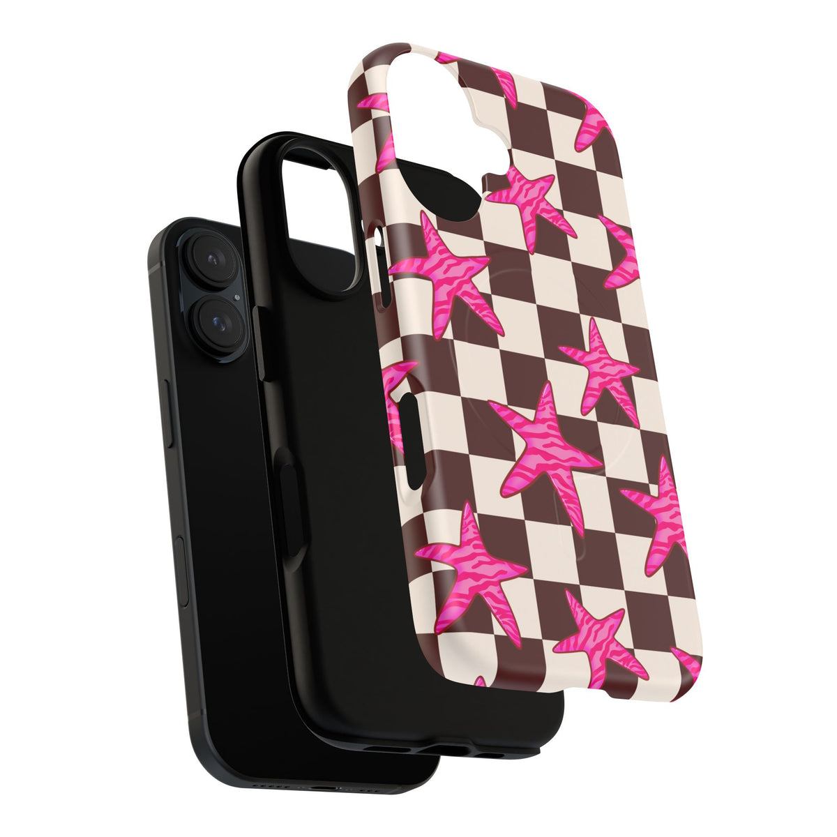 pink star check magsafe phone case
