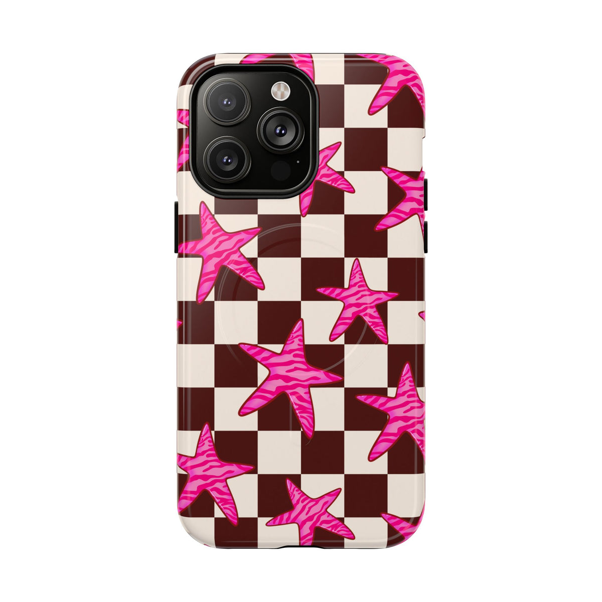 pink star check magsafe phone case