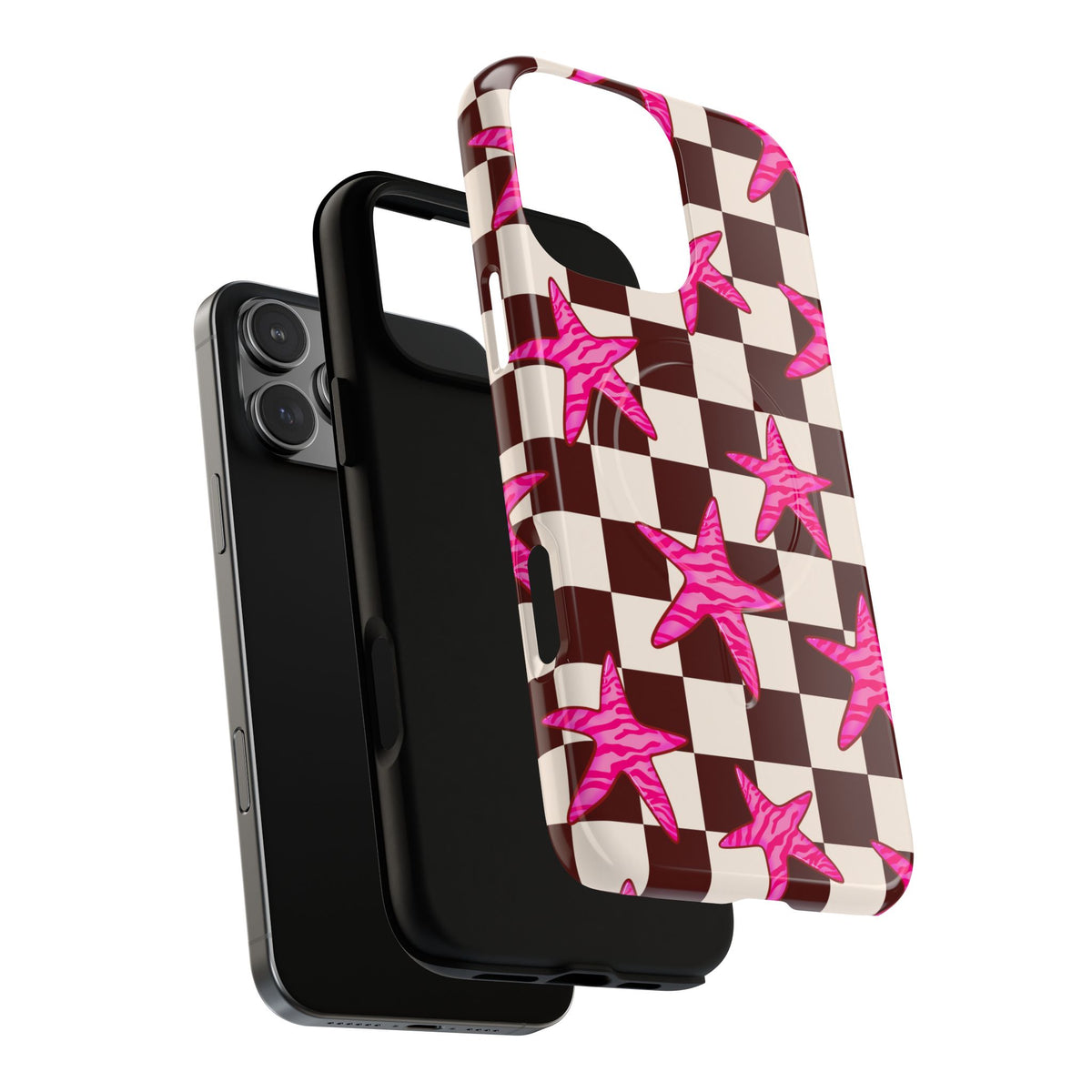 pink star check magsafe phone case
