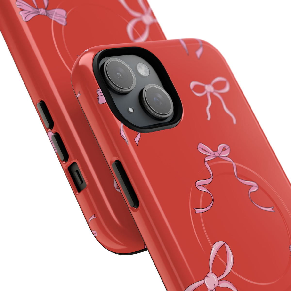 red and pink bow magsafe phone case