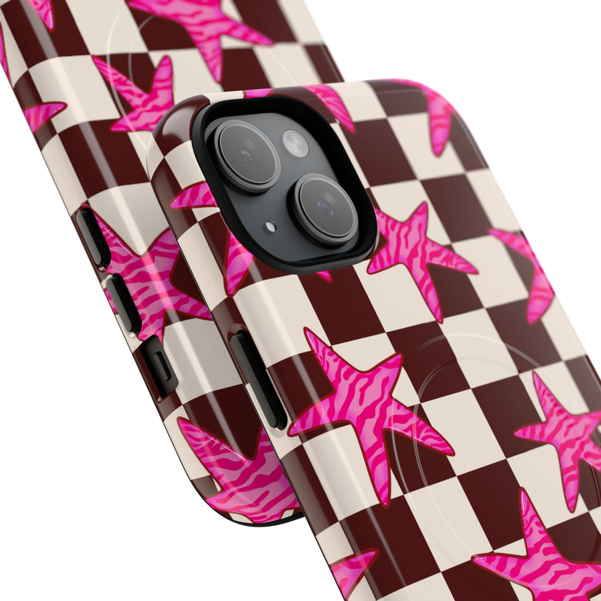 pink star check magsafe phone case