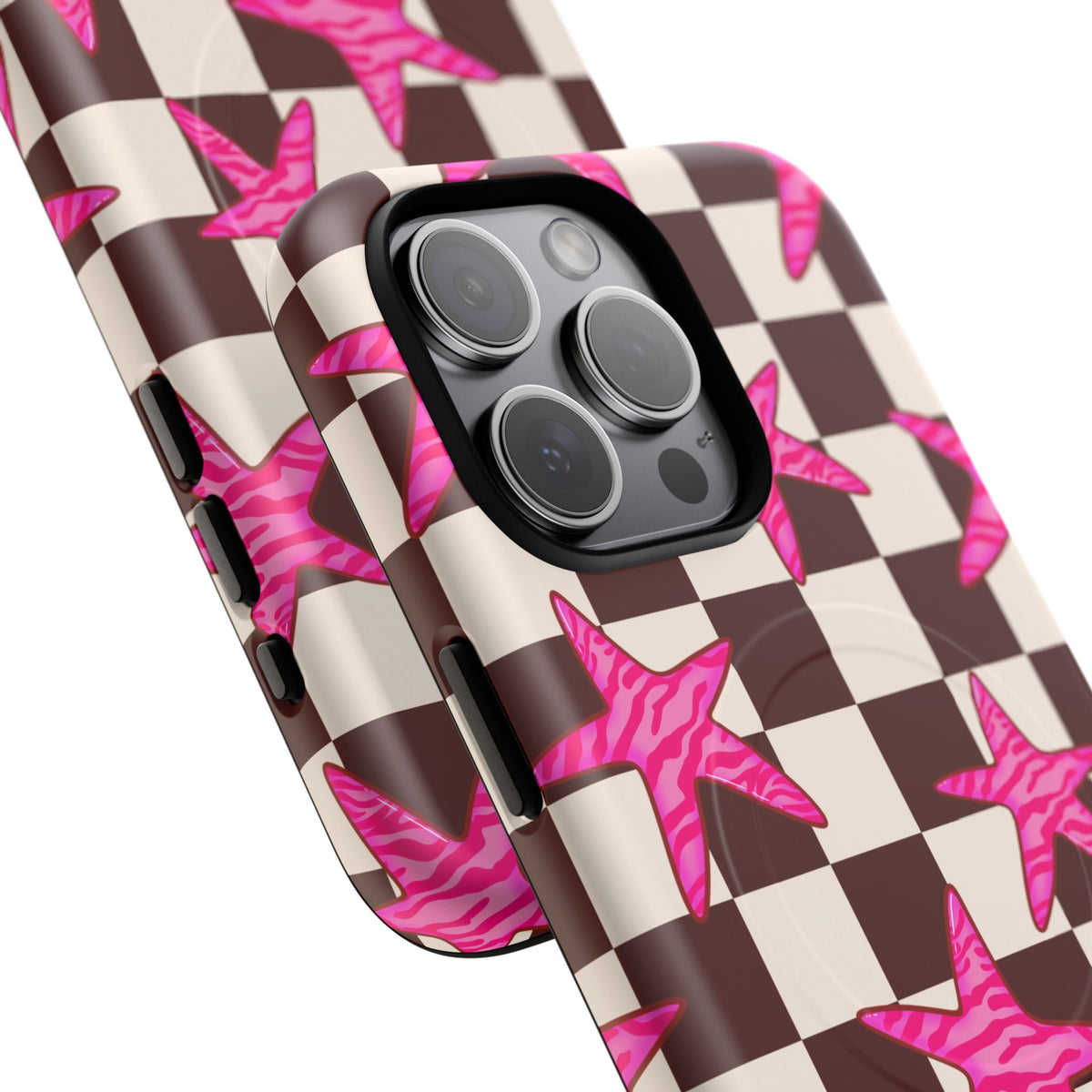 pink star check magsafe phone case
