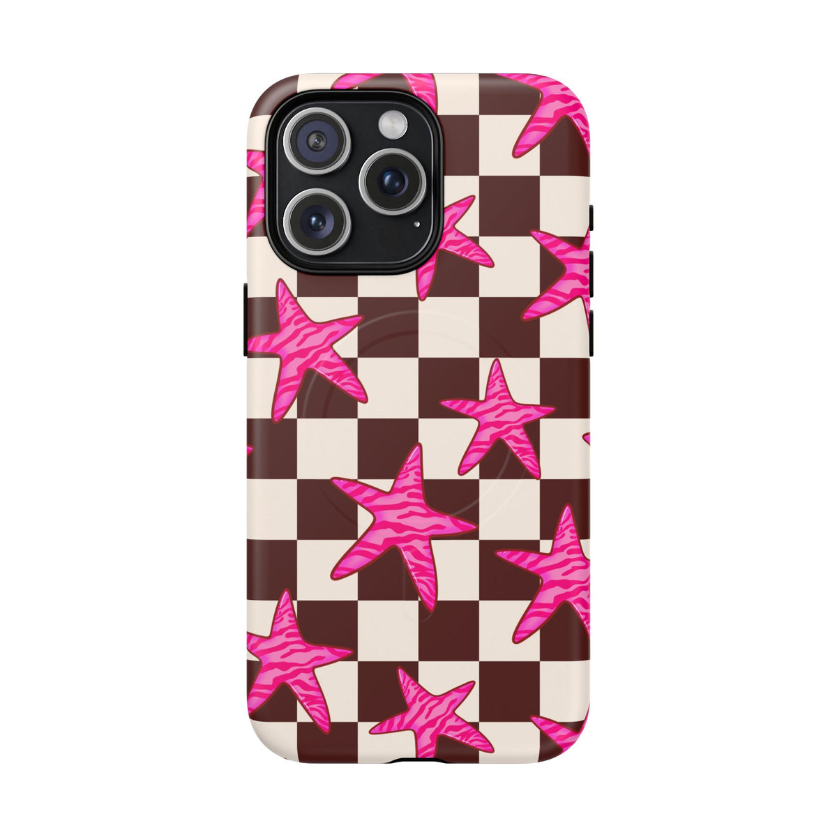 pink star check magsafe phone case