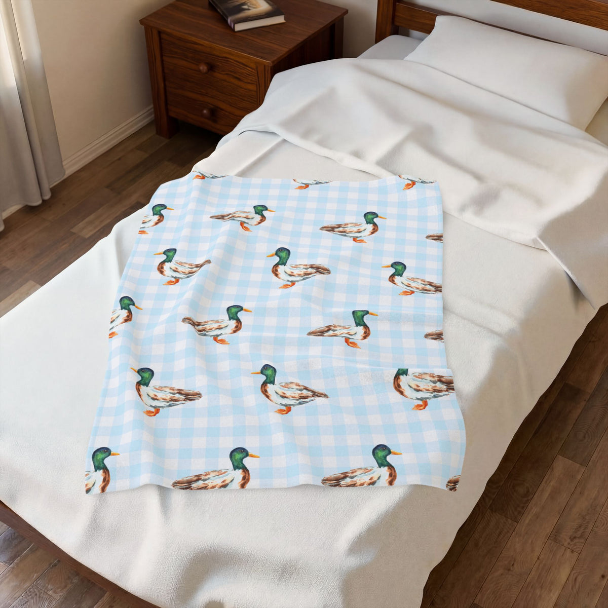 Mallard Duck Blue Gingham Blanket