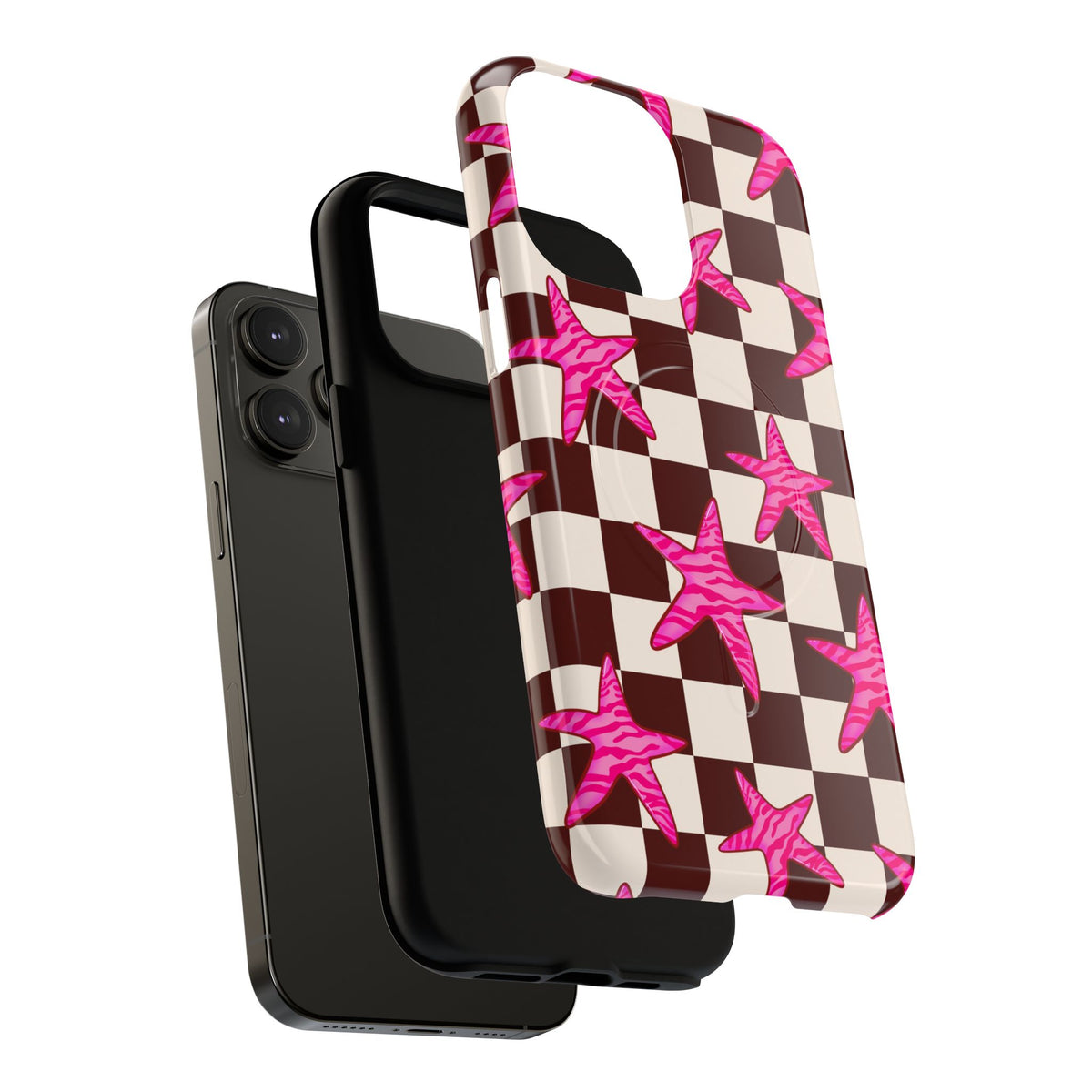 pink star check magsafe phone case