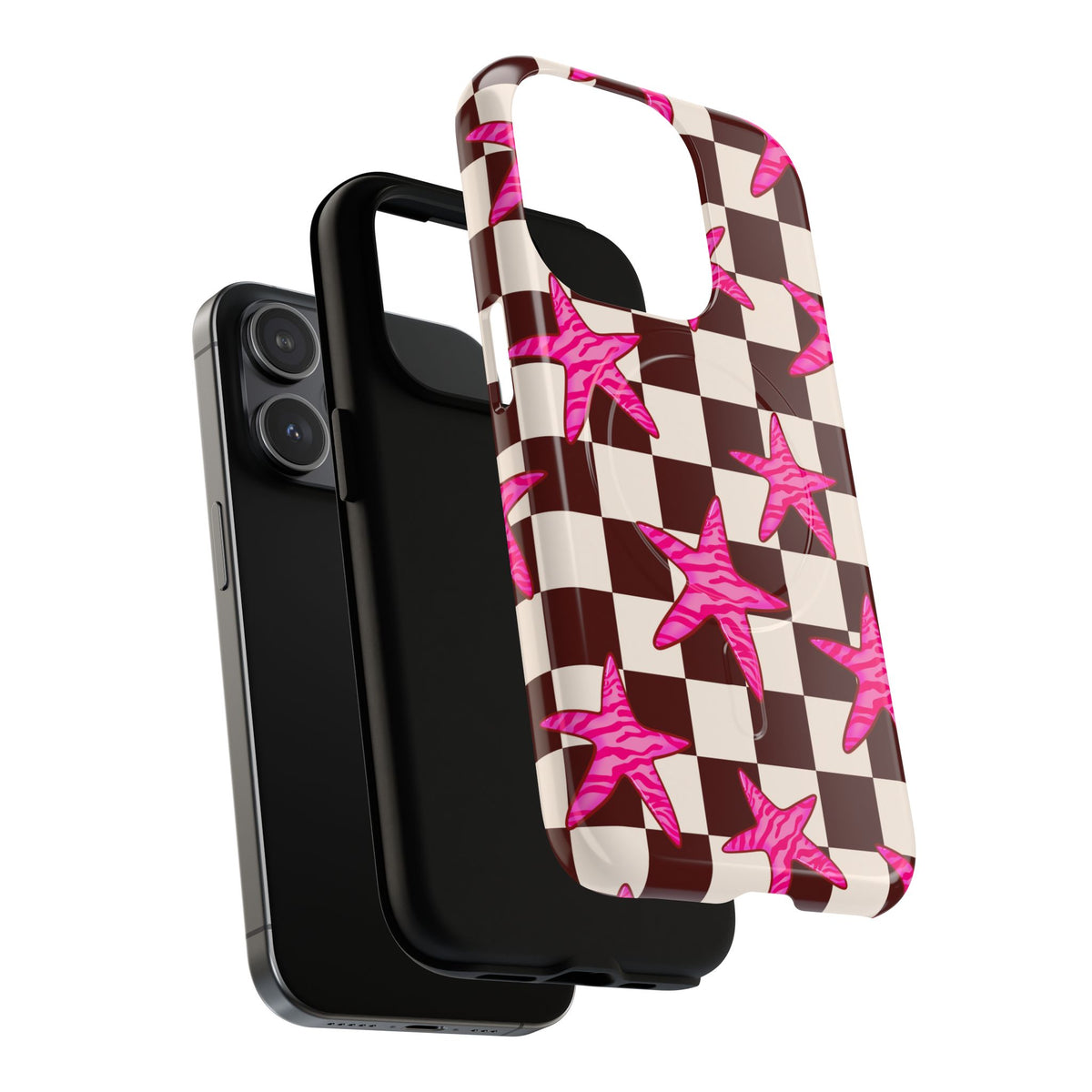 pink star check magsafe phone case