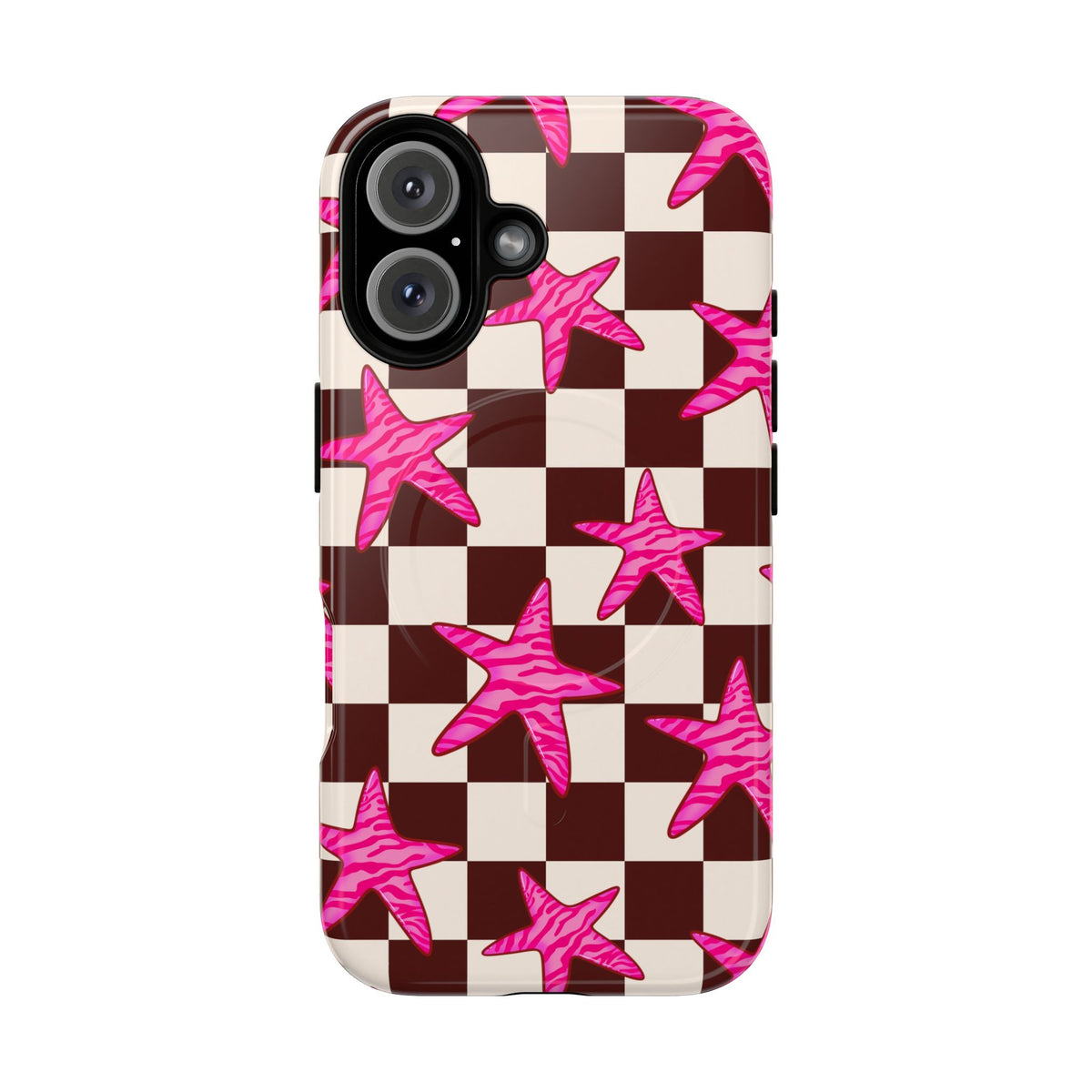 pink star check magsafe phone case