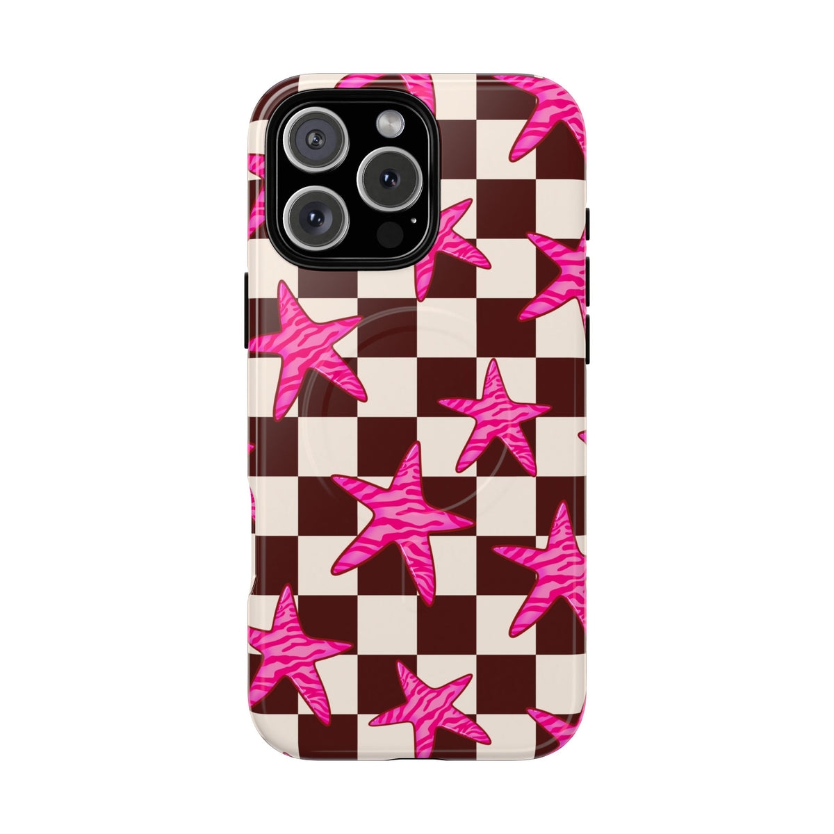 pink star check magsafe phone case