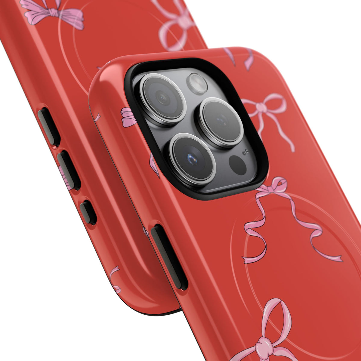 red and pink bow magsafe phone case