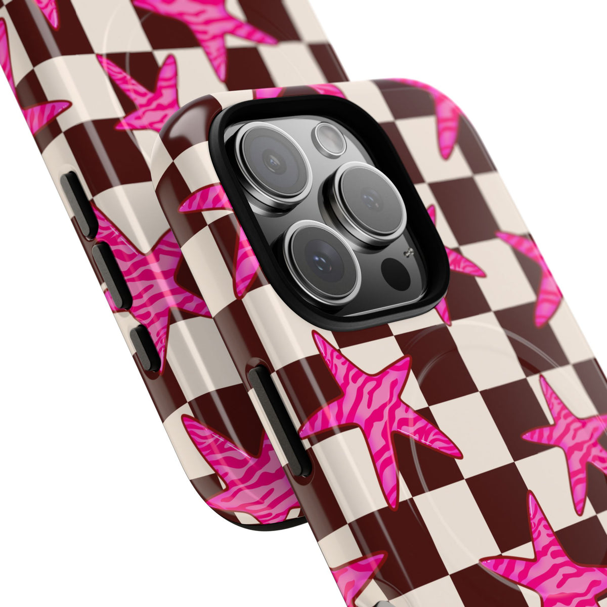 pink star check magsafe phone case