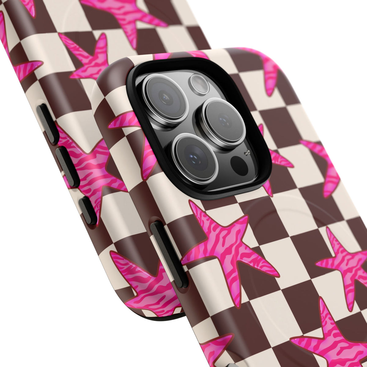 pink star check magsafe phone case