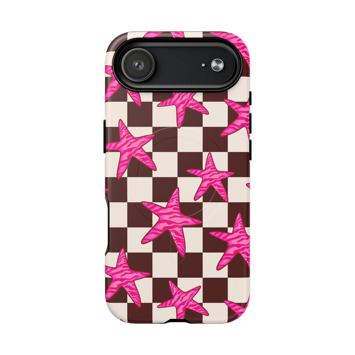 pink star check magsafe phone case