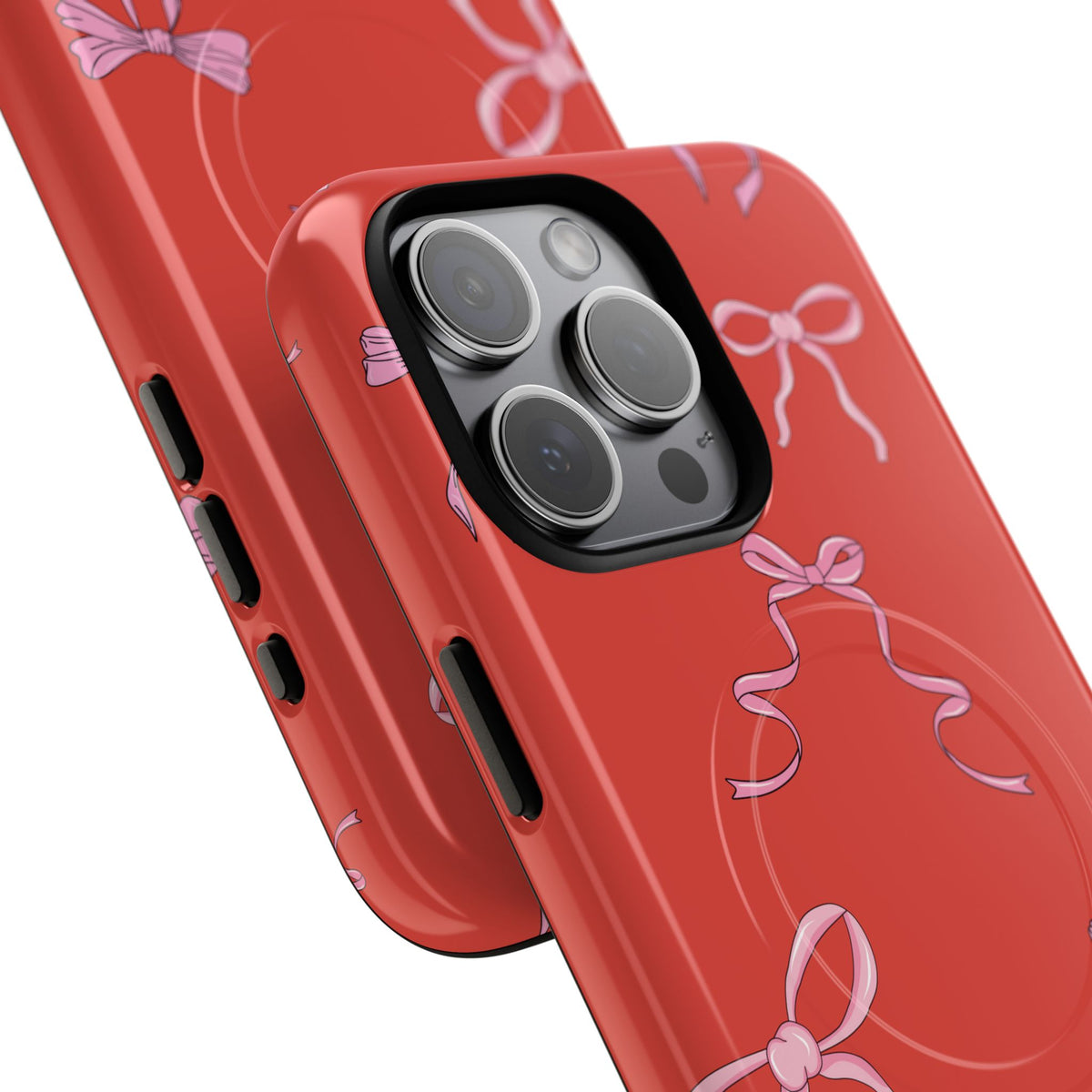 red and pink bow magsafe phone case