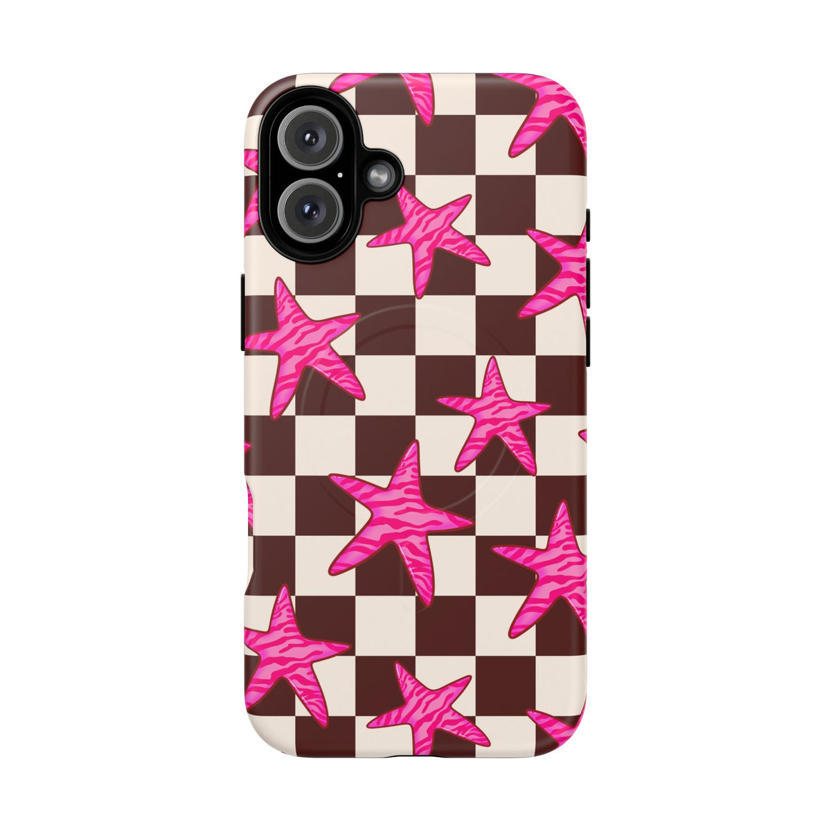 pink star check magsafe phone case