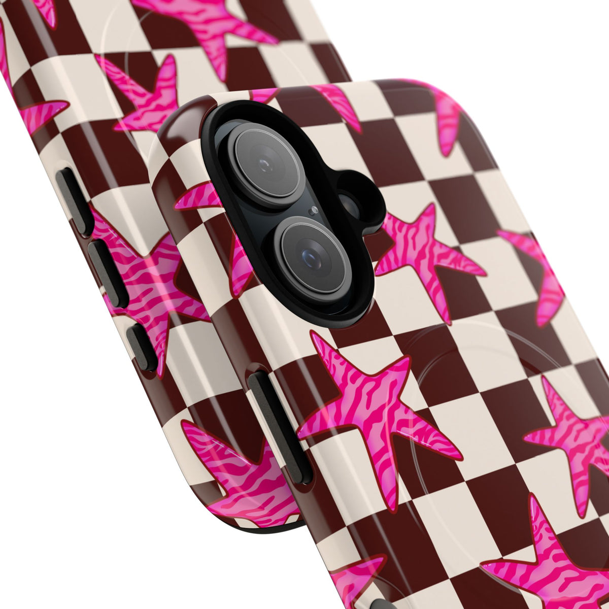 pink star check magsafe phone case