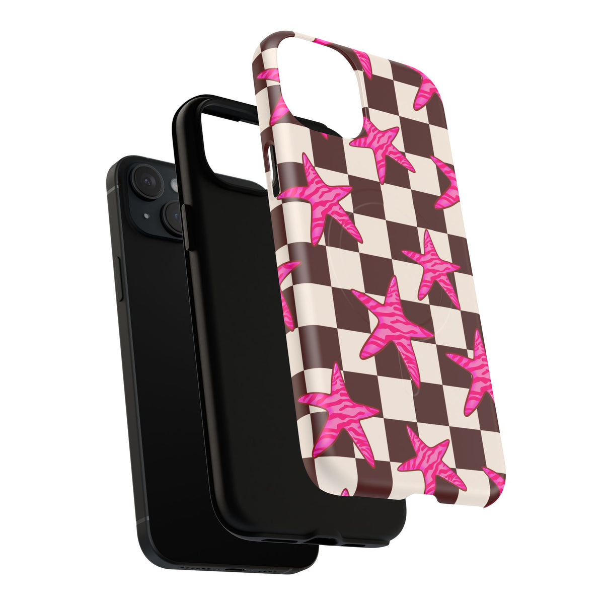 pink star check magsafe phone case