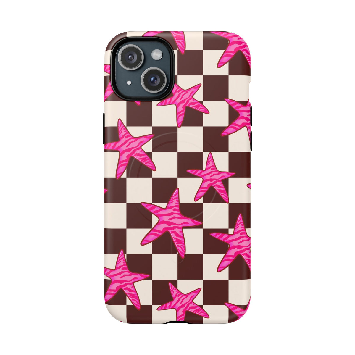 pink star check magsafe phone case