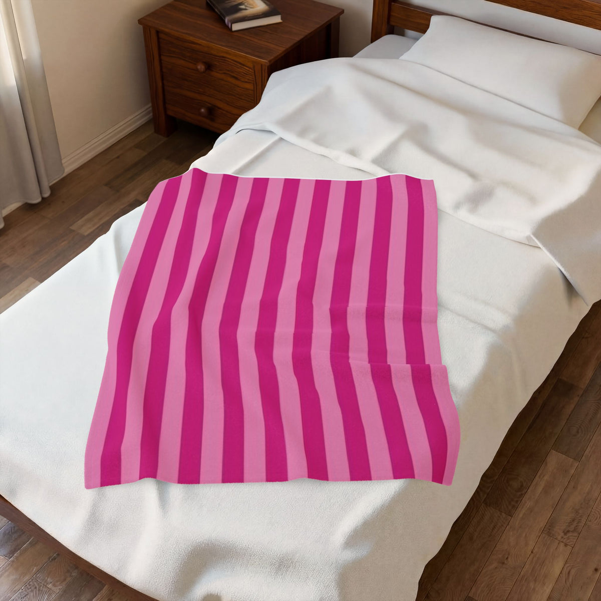 Pink Striped Plush Blanket – Velveteen Cozy Throw for Home & Travel
