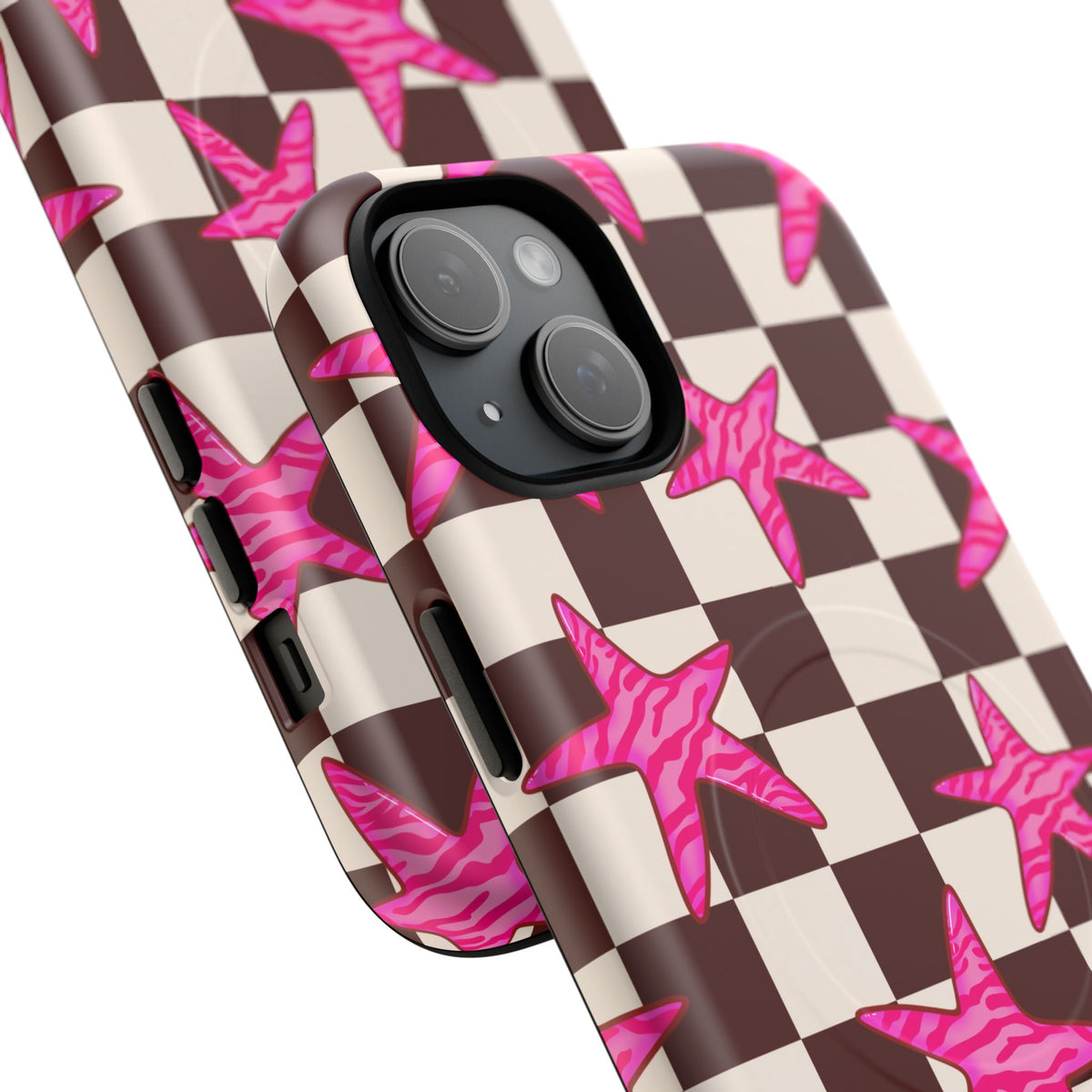 pink star check magsafe phone case