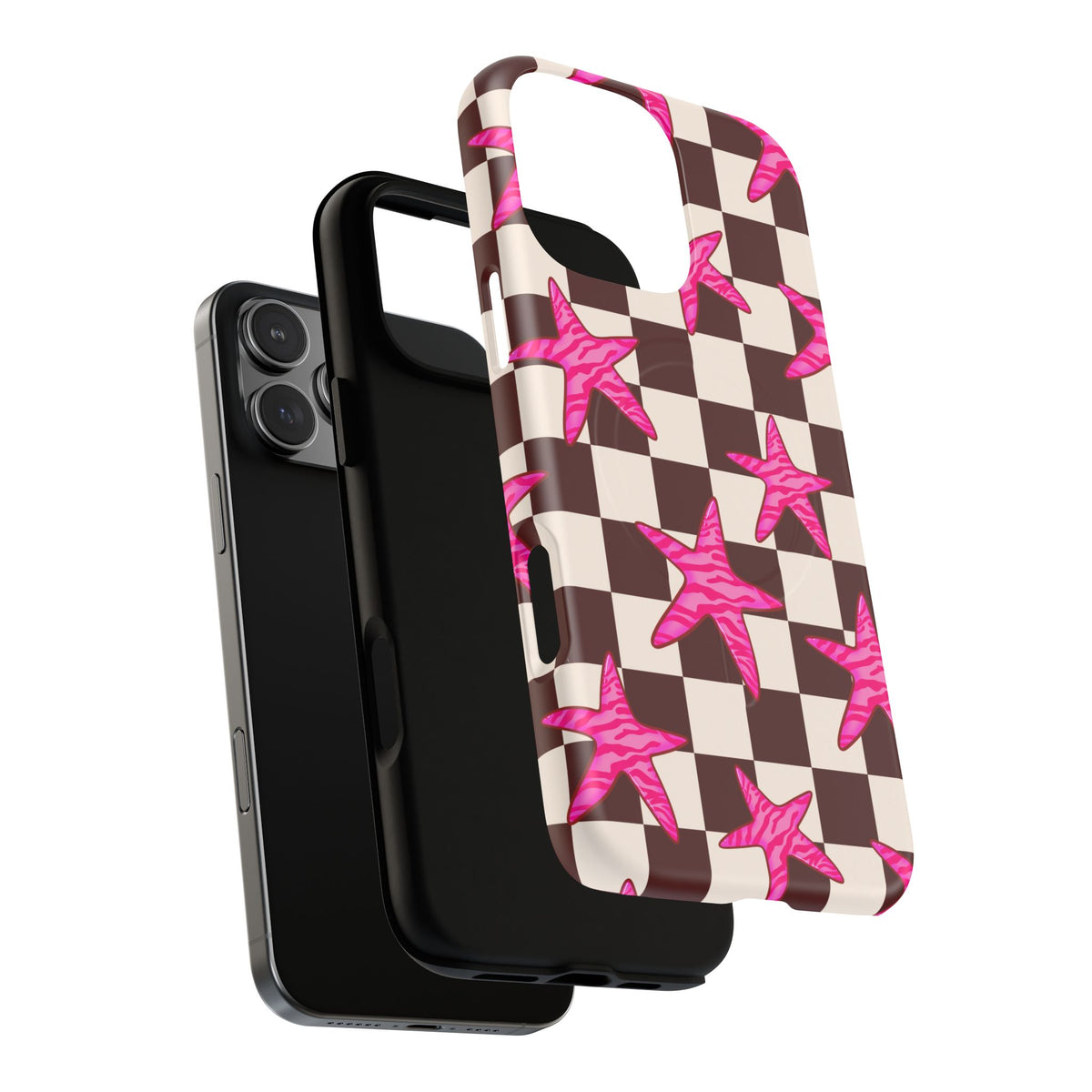 pink star check magsafe phone case